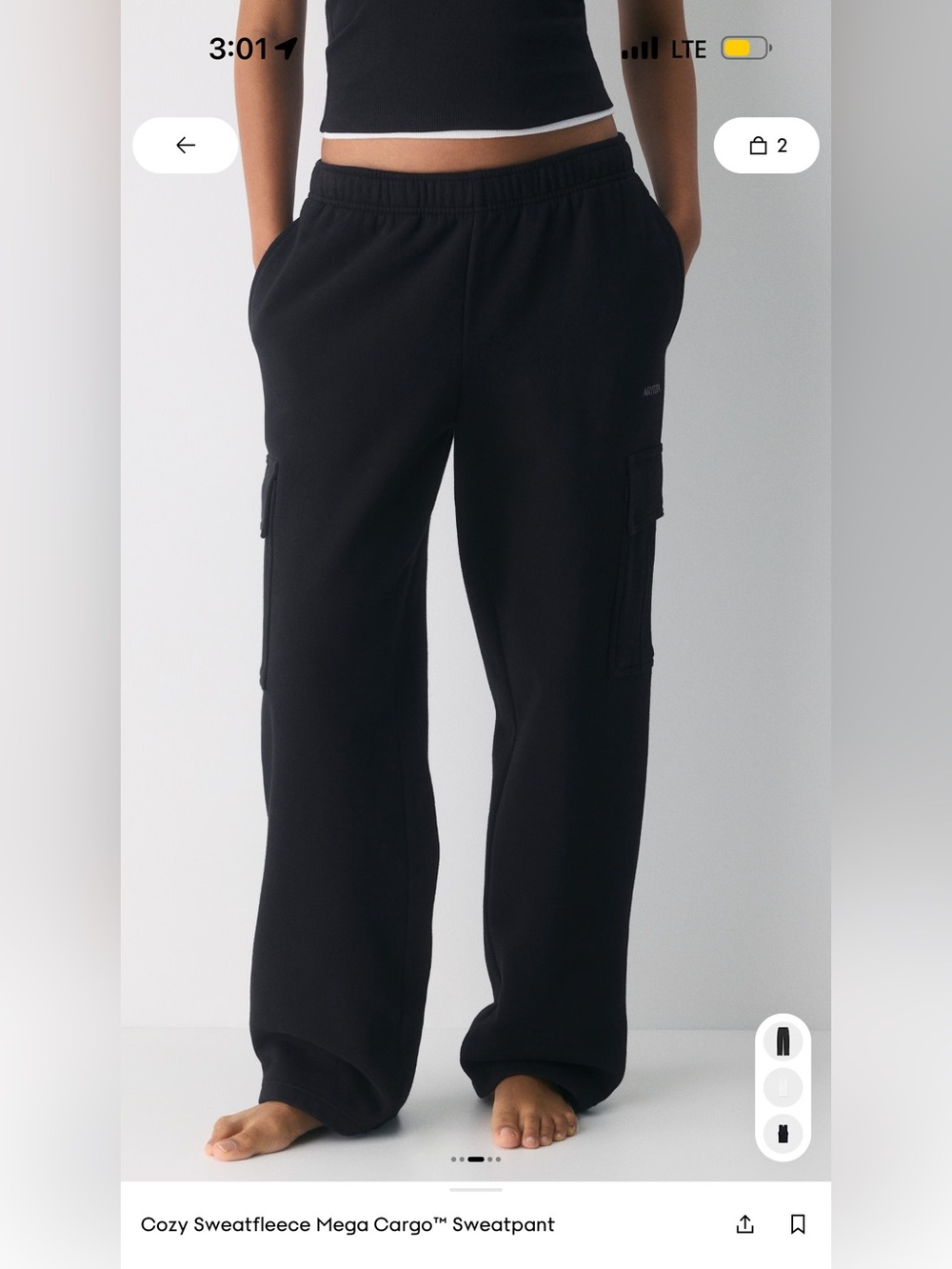 Aritzia Cozy Sweatfleece Mega Cargo Sweatpant - Black